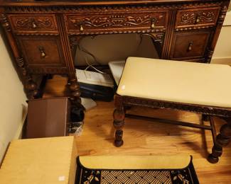 Bedroom #2: Carved antique bedroom set (headboard, dresser w mirror, desk/vanity w bench, 2 night stands and 1 wall mirror)Bedroom #2: Carved antique bedroom set (headboard, dresser w mirror, desk/vanity w bench, 2 night stands and 1 wall mirror)