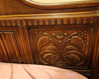 Bedroom #2: Carved antique bedroom set (headboard, dresser w mirror, desk/vanity w bench, 2 night stands and 1 wall mirror)