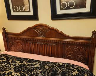 Bedroom #2: Carved antique bedroom set (headboard, dresser w mirror, tall dresser, desk/vanity w bench, 2 night stands and 1 wall mirror)