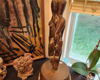 art nouveau bronze woman & man statue (previously a lamp base-easily rewired)