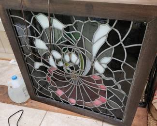 "Iris" Stained glass window (lighted) by Baltimore artist Lowell Nesbitt