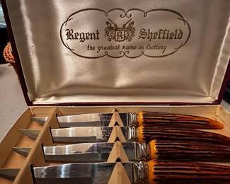 Regent & Sheffield bone handle steak knives.