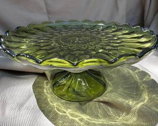Green Indian glass cake plate.