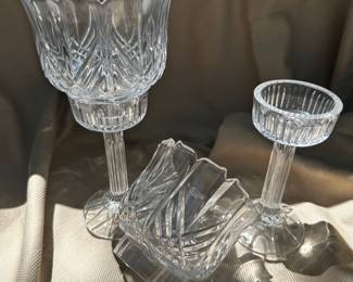Pair Goldinger Shannon crystal two piece candle holder.