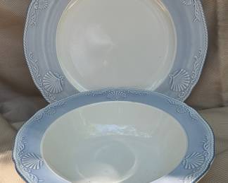 Mikasa South Hampton Blue platter and vegetable serving bowl.  Matching bread plates and salt and pepper set available.