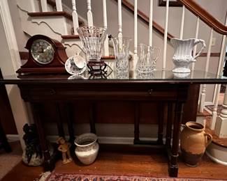 Lots of unique items on and below this Drexel computer desk.