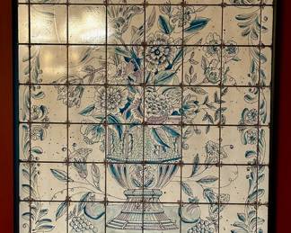 Very large blue white tiled wall art.