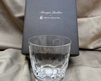 Monique Lhuillier rock glasses by Royal Doulton.  Available are two boxes of two-glass sets and two open glass (total of six).