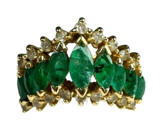 14kt Yellow Gold Emerald and Diamond Ring 4pt7 Grams