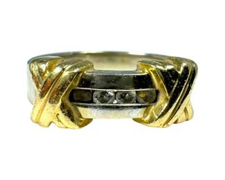 14kt Two Toned Diamond X Ring 7pt2 Grams