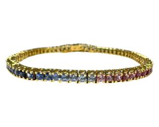14kt Yellow Gold Synthetic Rainbow Sapphire Bracelet 13pt7 Grams