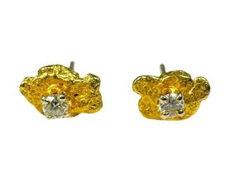 18kt Yellow Gold Nugget Diamond Stud Earrings pt9 Grams