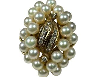 14kt Yellow Gold Pearl and Diamond Ring 5pt3 Grams
