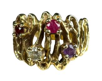 10kt Yellow Gold Multi Gemstone Ring 6pt3 Grams