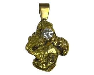 24kt Yellow Gold Diamond Nugget Pendant 16 Grams