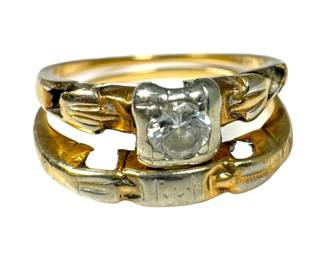 Vintage 14kt Yellow Gold Diamond Wedding Set 2pt2 Grams