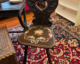 EARLY TUDOR STYLE SIDE CHAIR WITH NEEDLEPOINT SEAT