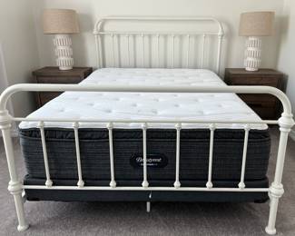 Metal Bed Frame, Mattress/BS, Nightstands pr, Table Lamps pr