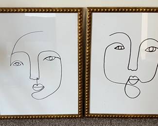 Art Line Drawings Faces pair