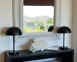 Grandin Road Vance Console Table, Mirror, Table Lamps, Fish, Lynnwood Cube pair