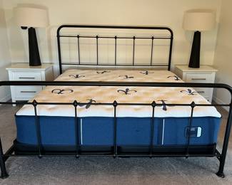 King Mattress/BS Stearns & Foster Studio Collection
King Size Metal Bed Frame Black
Nightstands pair White 2-Drawer Living Spaces
Silk Plant in Woven Basket
Table Lamps Anthony Black Lamps pair
Art Framed Cactus Canvas World Market