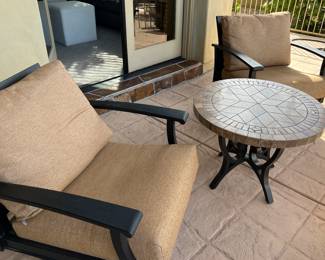 Terrace Furniture 2 Chairs w Bliss Cushions and Tiled Top Table