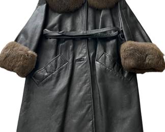 Leather Coat w Fur Collar and Cuffs 
