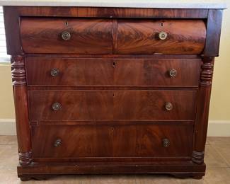 Antique Empire Style 5-DrawerDresser w Marble Top