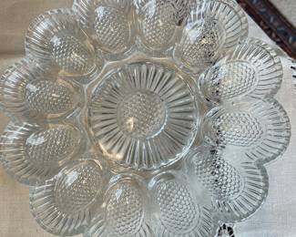 Vintage Pressed Glass Deviled Egg Plate 