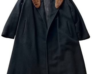 Frank R Jelleff Black Wool Coat w Fur Collar 