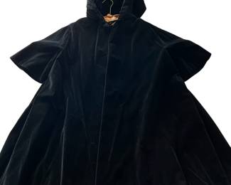 Frank R Jelleff Black Cape Coat w Hood w Lavender Lining 