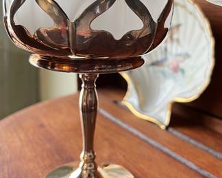 Farber Bros Frosted Glass Chrome Art Deco Lotus Compote 