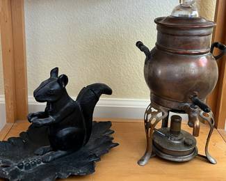 Vintage Cast Iron Squirrel Nut Cracker, Percolator Coffee Pot 