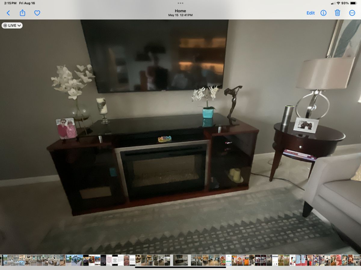 TV control, smoked glass with electric fireplace