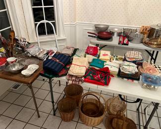 Baskets, knives, utensils, dish cloths, placemats, napkins, pot holders and more.
