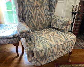 Wing back chair with ottoman 