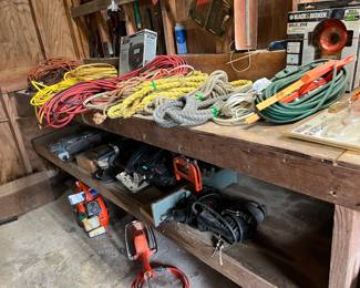 Extension cords 
Hedge trimmer 
Tools 