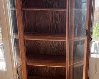 Solid Oak Bow Glass Curio Cabinet