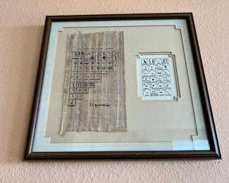 Framed Papyrus Egyptian Hieroglyphic Alphabet & Numbers