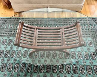 Oval Glass Top Coffee Table with Wooden Arched Base