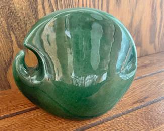 MCM Green Pottery Abstract Vase - Signed by Artist