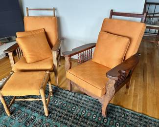 Pair of Mission Style Recliners with Orange Cushions