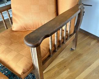 Pair of Mission Style Recliners with Orange Cushions