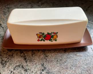 1970's Sterilite Butter Dish with Mushroom, Tomato and Garlic Design
