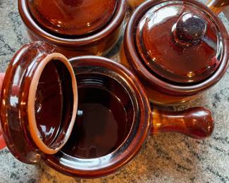 Set of 3 Brown Stoneware Soup Bowls