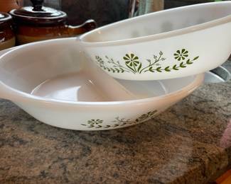 2 Glasbake "Green Daisy" Casserole Dishes