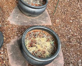 Two Grey Glazed Terra Cotta Planters