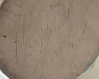 Tapered Stoneware Vase with Blue Glaze - Signed by Artist