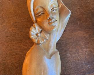 Polynesian Woman Bust Carved Monkey Pod Wood Sculpture