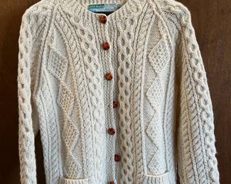 John Molloy Irish Fisherman Cream Cable Knit Wool Cardigan 